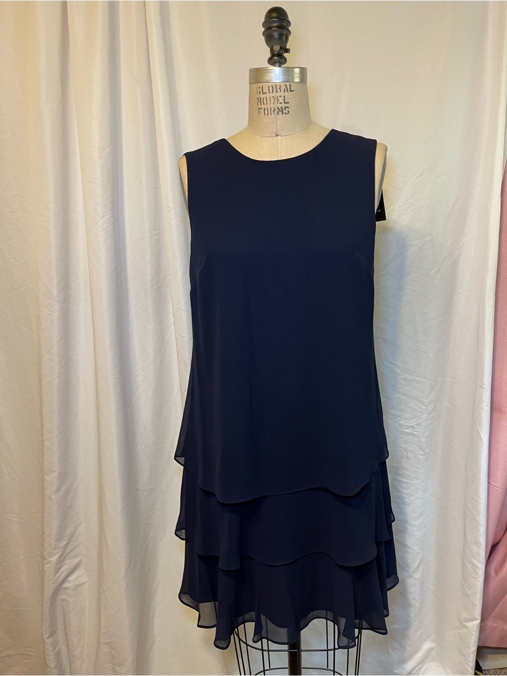 Ralph Lauren couture Navy Blue Layered Sleeveless Lined cocktail Dress Size 4